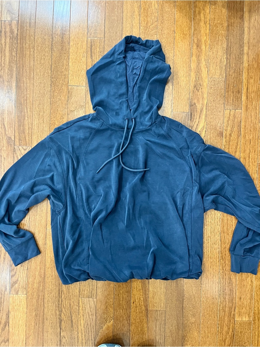 Athleta Women's Cropped Bubble Hem Hooded Pullover Sweater - Navy